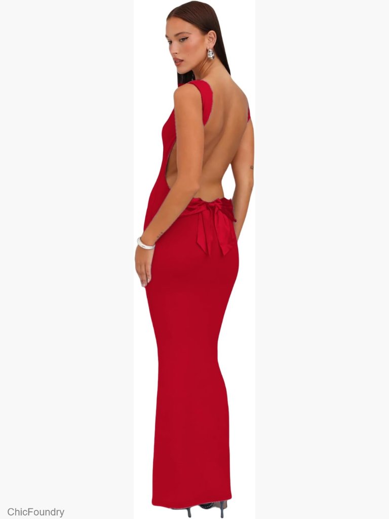 Satin Cowl Neck Backless Maxi Dress Floor Length Bodycon Evening Gown